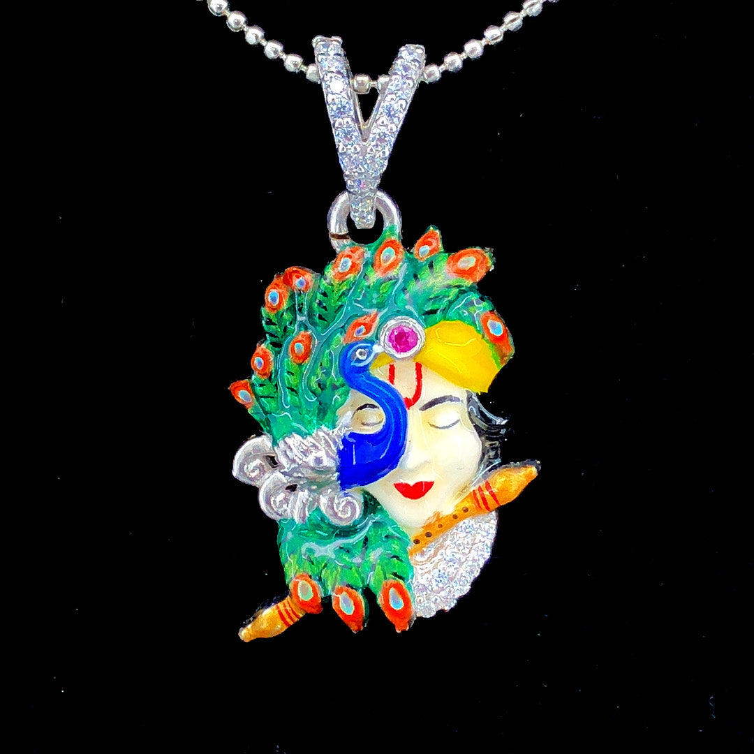 Krishna face with Peacock Pendant