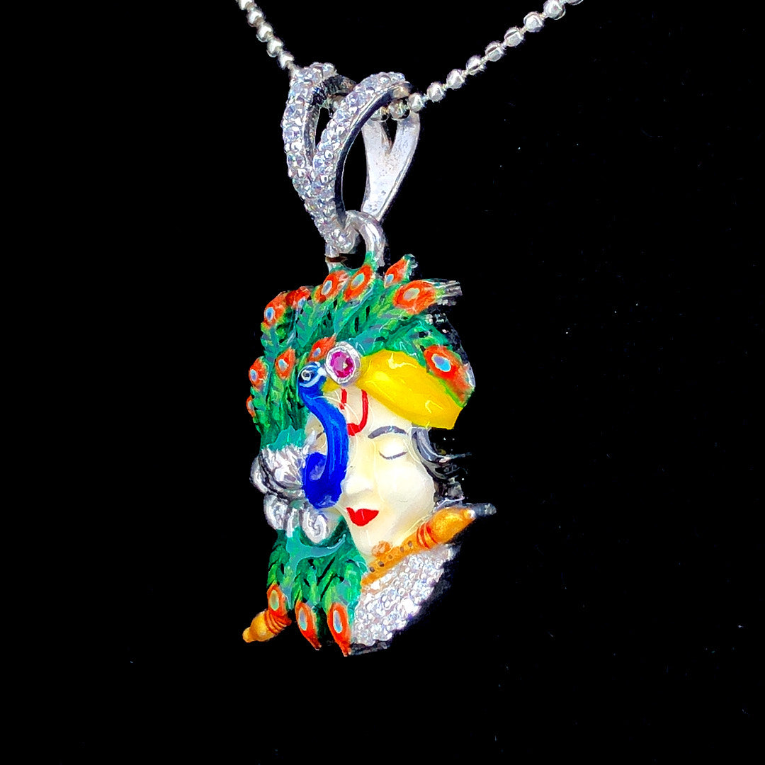 Krishna face with Peacock Pendant