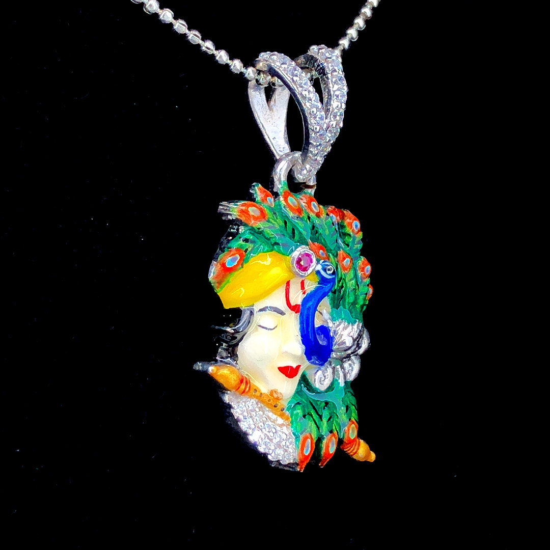 Krishna face with Peacock Pendant